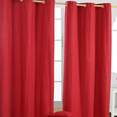 HOMECAPES Plain Red Cotton Eyelet Curtains 137 x 182 cm