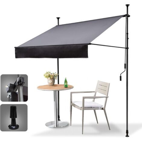 HOMEDEMO Store Balcon, Résistant aux UV, Auvent Manuel Rétractable, Store Banne Hauteur et Inclinaison Réglable, Store pour Jardin, Patio, Gris Foncé, 200x125cm