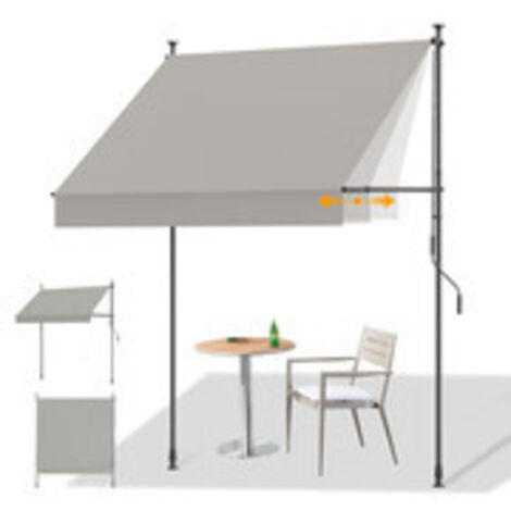 HOMEDEMO Store Balcon Rétractable avec poignée réglable, Résistant aux UV, Auvent Manuel Rétractable, Store Banne Hauteur et Inclinaison Réglable, pour Jardin, Patio Gris150 x (120-150) cm
