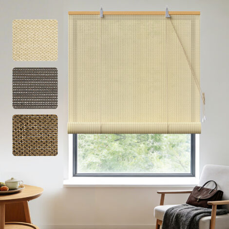 HOMEDEMO Store Enrouleur Bambou, Occultant pour Fenêtre, Protection Intimité, Intérieur Extérieur, Facile à Installer, Store pour Salon, Beige, 150l x 220L cm