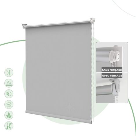 HOMEDEMO Store Enrouleur Occultant Isolant Thermique Opaque, Rideau Occultant, Fixation avec ou sans Perçage, 45l x 100L cm, Largeur du Tissu 45cm, Gris Clair