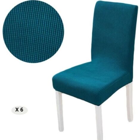 Homeins Lot de 6 Housses de Chaise Motif à carreaux Extensible Housse Epais en Molleton pour Salle à manger, Restaurant - Bleu Vert
