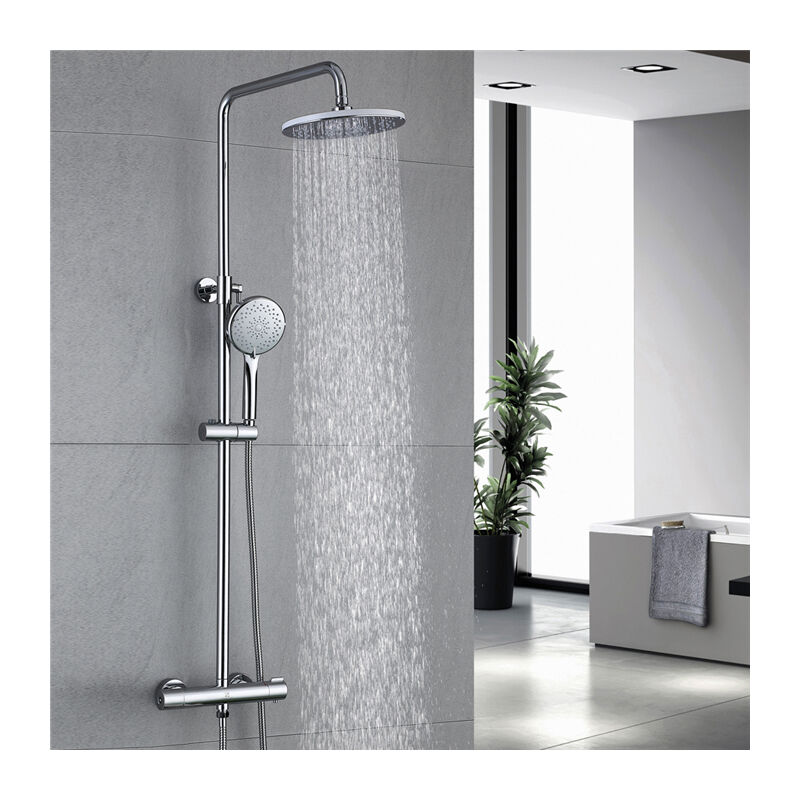 

Columna de Ducha Termostática 40ºC Multifuncional Conjunto de ducha Latón Cromado Inoxidable Altura Ajustable 829mm-1221mm Ducha de Mano 3 Funciones