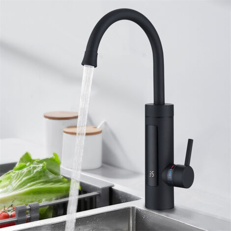 Homelody – Mitigeur de cuisine électrique 3000W – Chauffe-eau instantané – Finition noire mat – Rotation 360° – Double isolation sécurité
