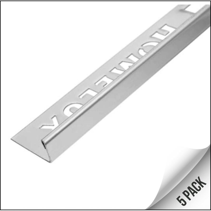 Homelux Silver Straight Edge Tile Trim for tiles up to 9mm - Pack of 5 x 2.5m Trims