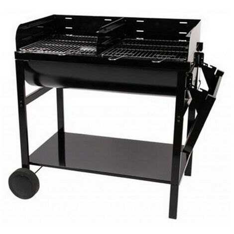 Homemaison – Barbecue charbon demi-tonneau 2 foyers – Cuve acier laqué 85,5 x 47,5 cm – 2 grilles réglables 42 x 46,5 cm – Dimensions 128 x 62 x 92,5 cm