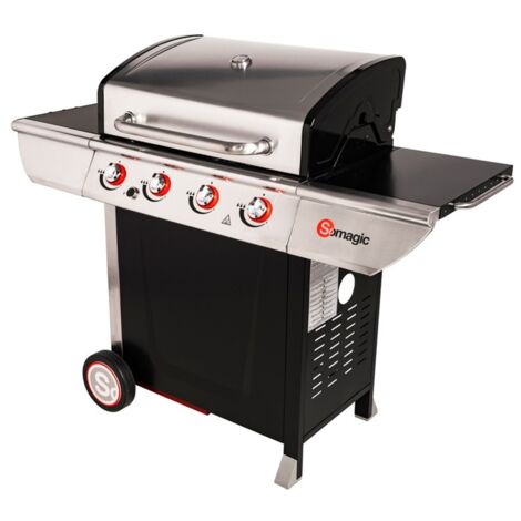Homemaison – Barbecue à gaz 4 brûleurs 14kW – Surface de cuisson 69x43cm – Plaque de cuisson en fonte émaillée – Structure en acier peint - 400GPI