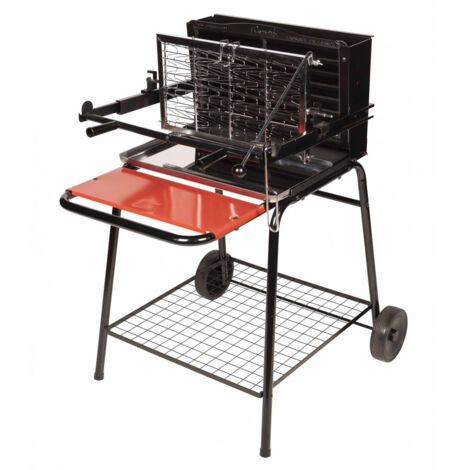 Homemaison – Barbecue charbon vertical 71x86x100,5 cm – Cuisson sans flamme – Bras coulissant pour réglage température – Bac à cendres inclus