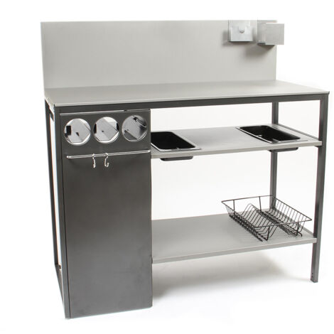 Homemaison – Cuisine d'extérieur en acier laqué 110,5x53,5x113 cm – Crédence pour plancha à gaz – Rangement intégré pour accessoires