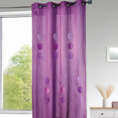 Homemaison – Double rideau taffetas shantung gros pois prune 140x260 cm – 100% polyester – 8 œillets ronds en métal – Lavable 30°