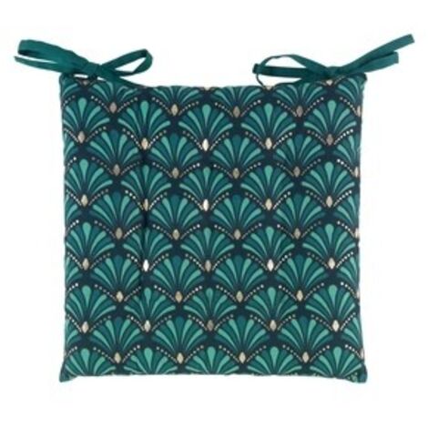 Homemaison – Galette de chaise 35x35 cm en coton bleu – Motifs géométriques art déco – 2 nouettes pour maintien – Confort élégant intérieur