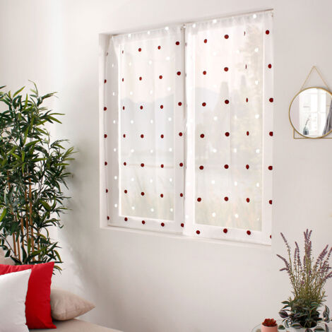 Homemaison – Lot de 2 voiles sablés brodés 60x120 cm – Ourlet passe tringle – 100% polyester – Laisse passer la lumière et préserve l'intimité