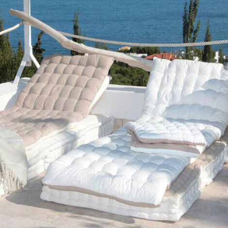 Homemaison – Matelas bain de soleil matelassé en coton lavé 65x200 cm – Rembourrage épais en polyfil – Utilisation intérieure et extérieure – Attaches nouettes
