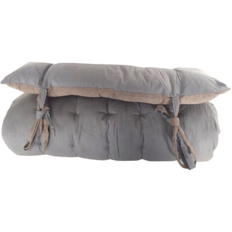 Homemaison – Matelas d'assise extérieur 60x120 cm – Bicolore réversible gris et lin – 100% coton – Liens de fixation – Rangement facile
