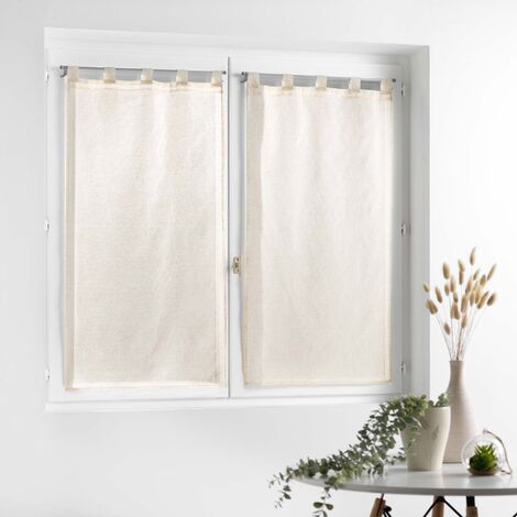 Homemaison – Paire de petits voilages effet lin tissé 60x90 cm – Mélange poly-lin résistant – Finition à passants pour installation simple