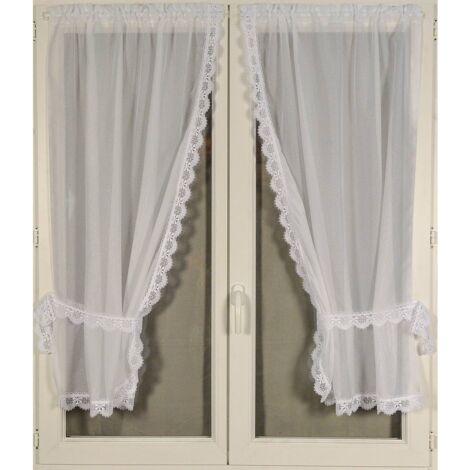 Homemaison – Paire de rideaux à bord macramé blanc 65x160 cm – 100% polyester – Ourlet passe tringle pour installation rapide – Lot de 2