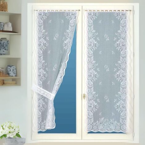 Homemaison – Paire de rideaux blancs 60x160 cm – Effet dentelé avec embrasses – 100% polyester – Prêt-à-poser pour fenêtres élégantes