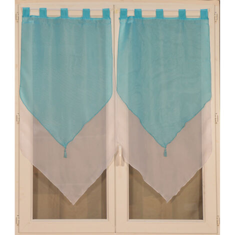 Homemaison – Paire de voilages à pompon bleu 60x160 cm – 100% polyester – Lavable en machine – Finition 5 passants