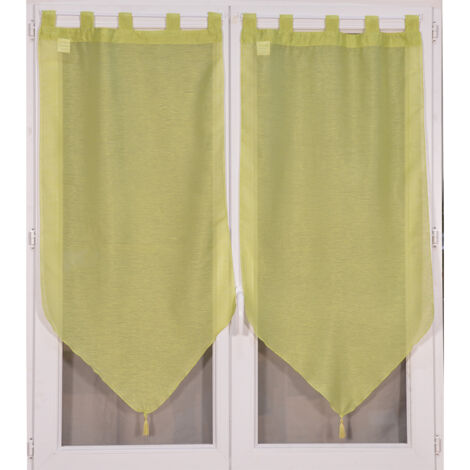 Homemaison – Paire de voilages anis 60x160 cm – 100% polyester – Finition ourlée – Pompon décoratif – Prêts à poser et lavables en machine