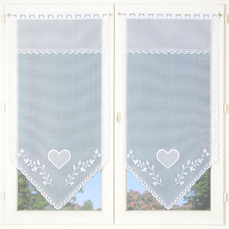 Homemaison – Paire de voilages en dentelle blanc 60x120 cm – Finition en pointe – 100% polyester – Tamisants pour lumière douce