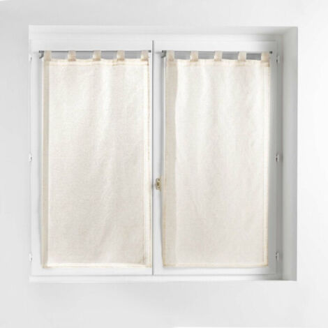 Homemaison – Paire de voilages effet lin tissé beige 60x120 cm – Mélange poly-lin résistant – Finition à passants pour installation facile