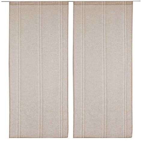 Homemaison – Paire de voilages en lin naturel 38x90 cm – Légère transparence pour lumière douce – Ourlet passe tringle – Charme unique avec rayures