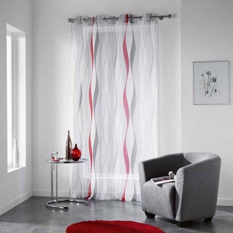 Homemaison – Panneau à œillets 140 x 240 cm en polyester – Voilage imprimé rouge et gris – Finition 8 œillets ronds – Prêt-à-poser