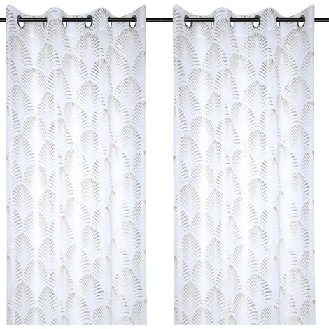 Homemaison – Panneau de voilage blanc 260 x 140 cm – 100% polyester – Motif argenté – 8 œillets pour installation facile