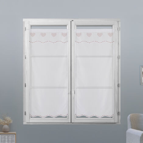 Homemaison – Voilage brodé Coeur beige 60 x 135 cm – 100% polyester – Finitions ourlet passe tringle et festonné – Prêt à poser par paire
