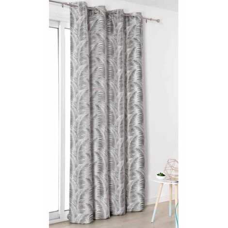 Homemaison – Rideau 145x250cm en polyester gris anthracite – Motif palme moderne – Lavable à 30° – Finition avec 8 œillets