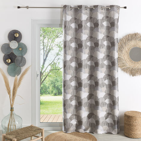 Homemaison – Rideau à jacquard arrondi lin 140x260 cm – 8 œillets ronds canon de fusil – Lavable en machine pour entretien facile