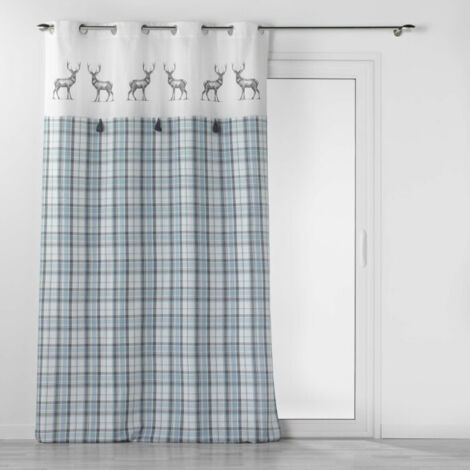 Homemaison – Rideau à œillets 140 x 240 cm en coton tissé – Motif chalet montagne – Lavable à la main – Décoration intérieure romantique