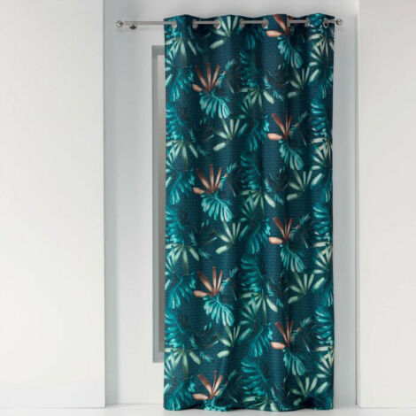 Homemaison – Rideau à œillets 140 x 260 cm – Polyester 100 % – Motif feuillage exotique – Compatible tringles standard – Lavable en machine 30°C