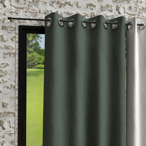Homemaison – Rideau à oeillets en microfibre lavée 135x250 cm – Couleur kaki – 100% polyester – Finition anti-rouille – Lavable en machine - e135x250