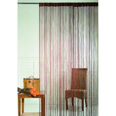 Homemaison – Rideau de porte à fils spaghetti marron chocolat 90x240 cm – Ourlet passe-tringle pour installation facile – Structure ajourée pour lumière
