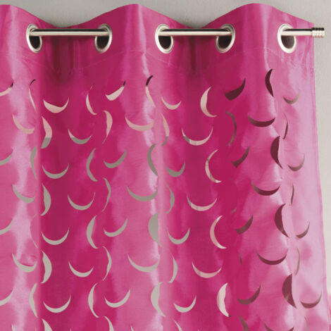 Homemaison – Rideau en taffetas léger découpe laser rose blush 140 cm x 260 cm – Finition œillets ronds argent mat – Lavable 30°