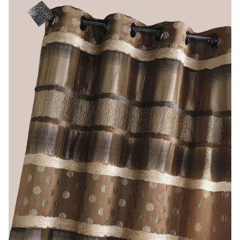Homemaison – Rideau jacquard taupe 140x260 cm – Motif pois et rayures – 100% polyester – Finition œillets ronds canon de fusil