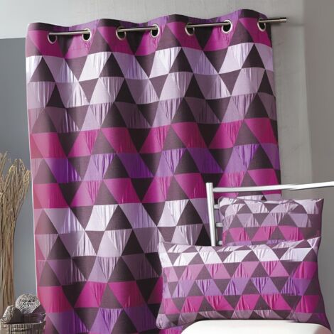 Homemaison – Rideau jacquard triangles prune 140x260 cm – 100% polyester – 8 œillets ronds argent – Finition ourlet et côtés