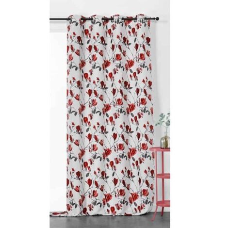 Homemaison – Rideau motif fleur magnolia 135x250cm – 100% polyester – Finition avec 8 œillets – Lavable à 30°C – Idéal pour fenêtres