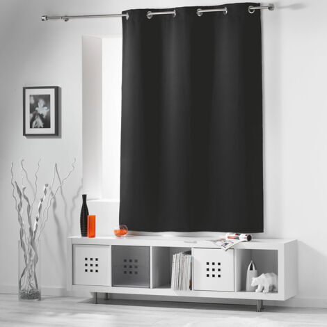 Homemaison – Rideau occultant 140 x 180 cm – 100% polyester noir – 6 œillets ronds en métal – Absorbe bruit, froid et chaleur