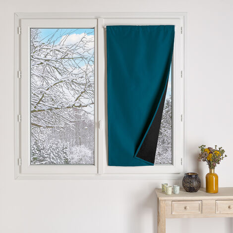 Homemaison – Rideau occultant doublé polaire 90x210 cm – Couleur bleu paon – Améliore l'isolation thermique – Système de fixation prêt à poser