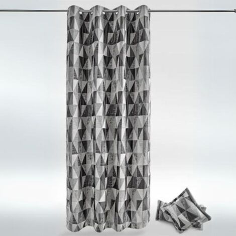 Homemaison – Rideau occultant jacquard 140x260 cm – Motifs triangulaires gris clair – 8 œillets ronds argentés – Lavable en machine à 30°C