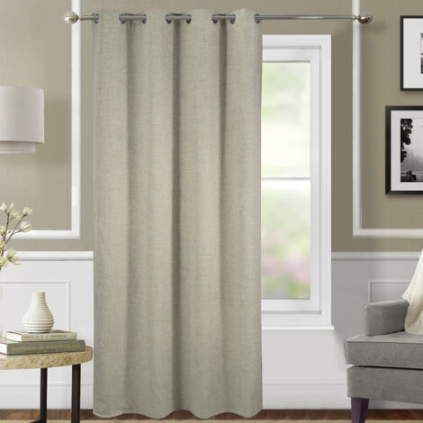 Homemaison – Rideau occultant thermique chiné beige 140x260 cm – 100% polyester – 8 œillets ronds argent – Lavable en machine à 30°