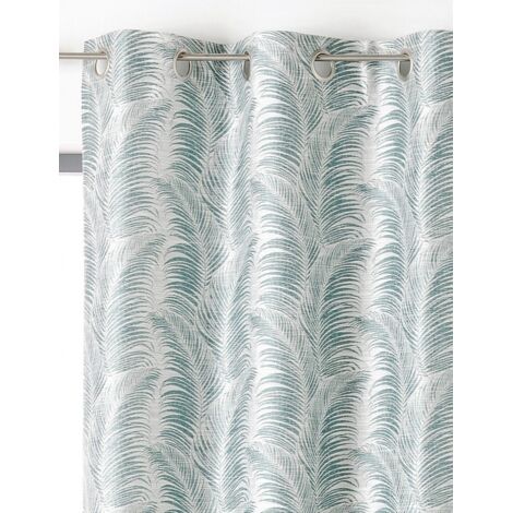 Homemaison – Rideau tamisant 145x250 cm – Motif palme vert d'eau – 60% viscose, 40% polyester – Finition avec 8 œillets