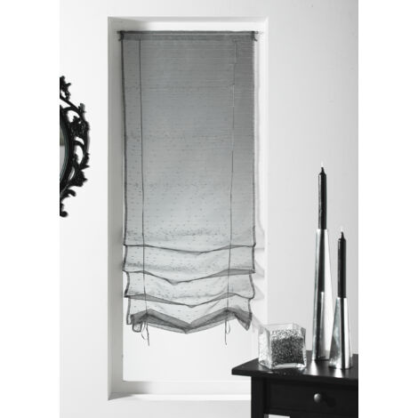 Homemaison – Store à remonter voilage organza fantaisie 'goutte d'eau' gris clair 45x200cm – Ourlet passe tringle – 100% polyester – Accessoires inclus
