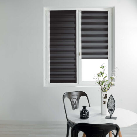 Homemaison – Store enrouleur jour et nuit 45 x 180 cm – Polyester noir – Pose facile avec ou sans perçage – Kit de fixation inclus
