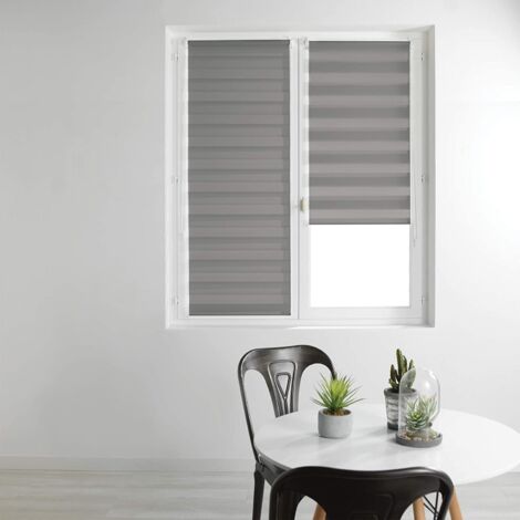 Homemaison – Store enrouleur jour/nuit 45 x 180 cm polyester gris – Pose facile avec ou sans perçage – Kit de fixation inclus