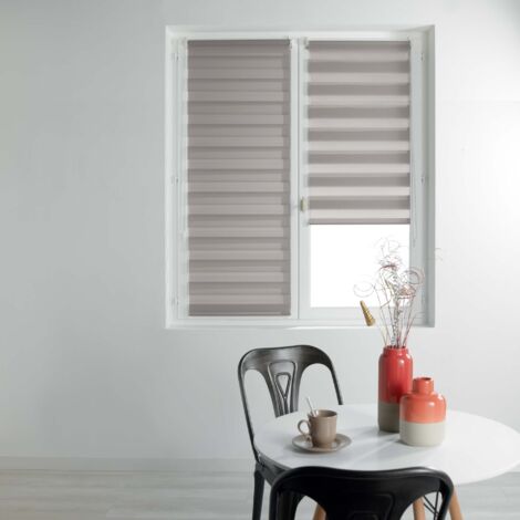 Homemaison – Store enrouleur jour et nuit 60 x 90 cm – Polyester taupe – Régulation optimale de la lumière – Bandes transparentes et opaques