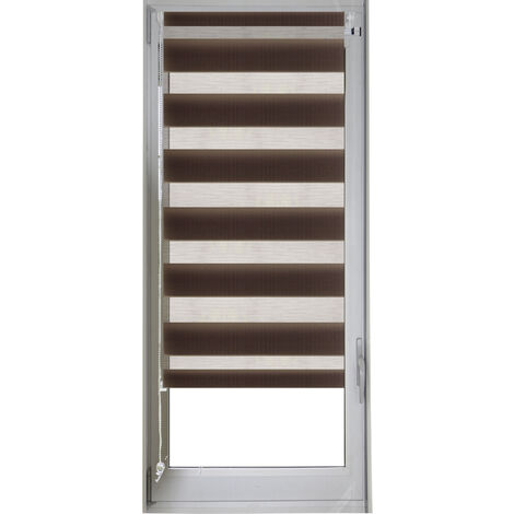 Homemaison – Store enrouleur jour/nuit marron chocolat 62x170 cm – Bi-matière avec tissu voile et tamisant – Mécanisme à chaînette réglable