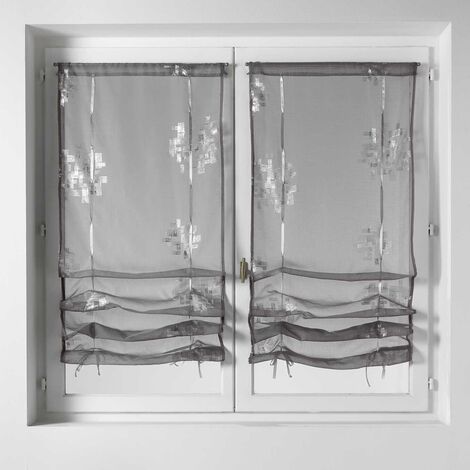 Homemaison – Store voilage en étamine imprimée gris clair 60x160 cm – 100% polyester – Prêt-à-poser – Finition ourlet passe tringle